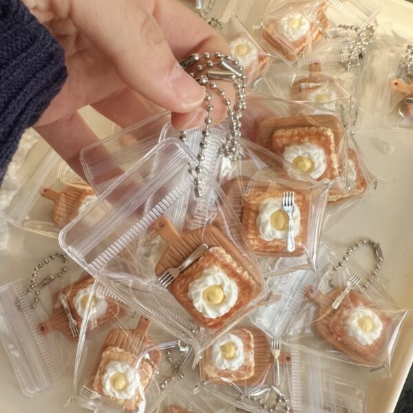 Cute Fried Egg on Toast Squishy - Creamy Clay Keychain (7g) | Pocket Elf